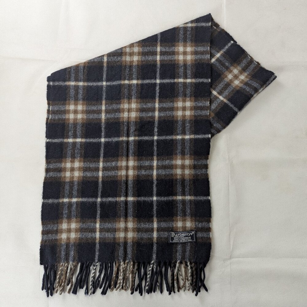 Burberry London Vintage 100% Cashmere Classic Nova Check Blue Scarf - England